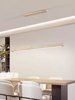 Suspension rectangulaire en travertin nordique pour longue table à manger, îlot de cuisine, lampe suspendue moderne en pierre jaune LED