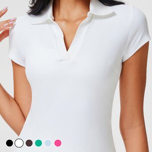 เสื้อกีฬาผู้หญิงแบบใหม่ คอวี พร้อมปกพับลง เสื้อโปโลเท่ห์มีสไตล์ ชุดกีฬาแบดมินตันและเทนนิส - Product Image 1