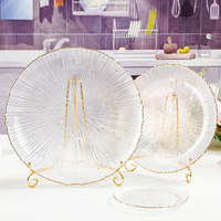 Vente directe usine – Ensemble d'assiettes de présentation en verre à nervures verticales, style simple, sans plomb, transparentes avec bord doré