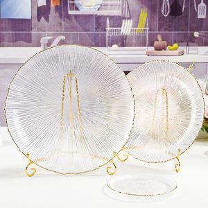 Fabrika doğrudan satış basit tarzı kurşunsuz dikey kaburga kristal temizle altın jant şarj cam plaka takım ile - Product Image 6