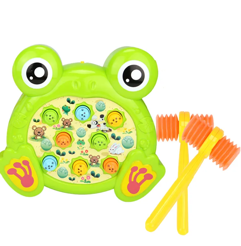 Hot Sale Kids Toys Educational Whack-a- Frog Game Toy Plastic Electric Rotary Musical Fun Cartoon Frog Hit Hammer Game Baby