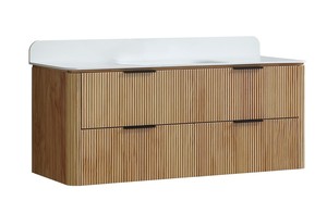 Lemari kamar mandi kayu solid bergaya minimalis modern dengan laci, wastafel, dan meja rias terintegrasi - Product Image 6