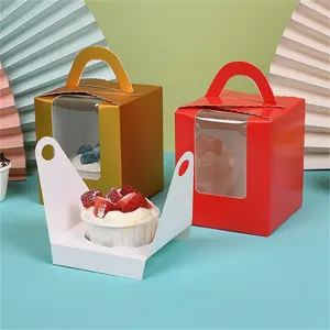 Può essere personalizzato singolo Cupcake scatola di imballaggio in carta 1 supporto per Muffin con finestra trasparente