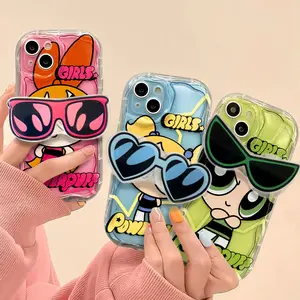 Lindo dibujos animados Power puff niñas gafas de sol niñas para iPhone 13 funda de teléfono para Iphone14pro Max 13pro Anti-caída 12 silicona 14pro