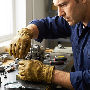 قفازات جلدية متينة من جلد البقر مع رباط مطاطي للمعصم، مضادة للانزلاق، ذات ملمس ناعم، للاستخدام العام في الحدائق والبناء - Product Image 5