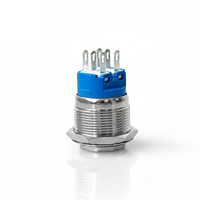 Interrupteur à bouton-poussoir plat en laiton nickelé de 22 mm, étanche IP67, symbole d'alimentation 3V/24V DC, LED éclairée, 2NO2NC DPDT