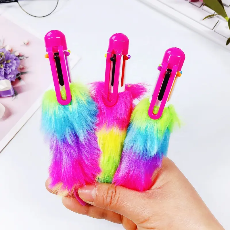 2024 Creative promotion gifts cute colorful plush multicolor pen 6 color