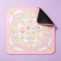 Tapis de Mahjong Kawaii Macaron Cloud Rainbow, rose pastel, imprimé dessin animé mignon, antidérapant, en microfibre, pour 4 joueurs, cadeau