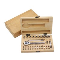 Prix de gros 37 pièces ensemble d'outils de douille de matériel en bambou boîte en bois mécanique Auto moto réparation Zhejiang fabricant