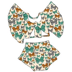 Ensemble d'été neuf pour bébé fille, style anglais, motif floral, en polyester/coton, taille personnalisée, manches à pétales, bretelles réglables, vente en gros - Product Image 4
