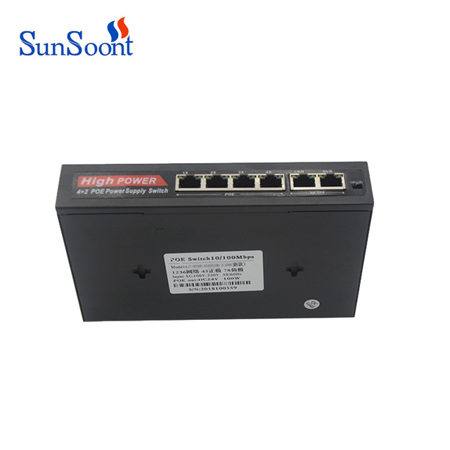 Factory Supply 24v 4-Port 10/100Mbps POE Switch Bulit-in Power Supply 80W Long Distance 250m Ethernet Switch