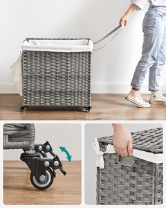SONGMICS Clothes Dirty Storage <strong>Baskets</strong> <strong>on</strong> <strong>Wheels</strong> <strong>Laundry</strong> <strong>Basket</strong> 3 Compartments Collapsible <strong>Laundry</strong> Hamper with Lids and <strong>Wheels</strong> - Product Image 3
