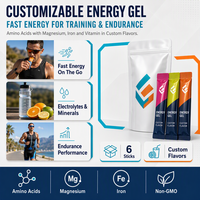 Gel énergétique antioxydant sans sucre personnalisable, acides aminés, magnésium, vitamines, fer, certifié non-OGM, GMP, HACCP, service tout-en-un