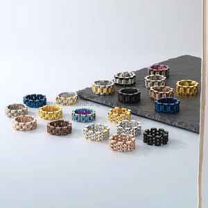 Hip Hop Geometric Style <b>Couple</b> Watch Chain <b>Ring</b> Stainless Steel Unisex 8/9/10mm Simple Design - Product Image 1