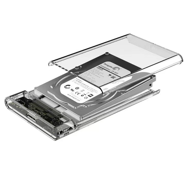 Slim Transparent USB 3.0 Hard Drive SATA External 2.5 Inch HDD SSD Enclosure Box Case