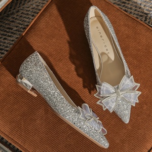 Zapatos de Novia Estilo Francés para Mujer, Zapatos de Baile Impermeables, Zapatos Planos de Princesa para Boda, de Dos Piezas, con Tacón Bajo y Cristales - Product Image 1