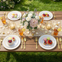 Ensemble de vaisselle jetable en PET de 350 pièces, écologique, sans BPA, kit complet de vaisselle, assiettes, tasses, couverts, serviettes, pour mariage, fête