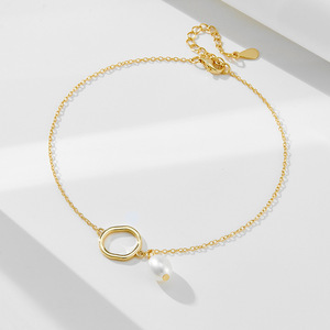 Cavigliera con Perla Barocca, Anello a Cerchio Singolo Organico, Elegante, di Tendenza, Chic, Casual, Raffinato, Unico, Femminile, Iridescente, Lucido, Rosa, <span class=keywords><strong>Mini</strong></span> - Product Image 2