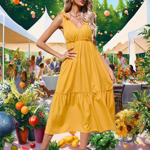 Robes d'été vintage françaises, coupe fourreau, longueur ras du sol, sans col, avec nœud, taille naturelle, respirantes, écologiques, en tissu peigné - Product Image 2