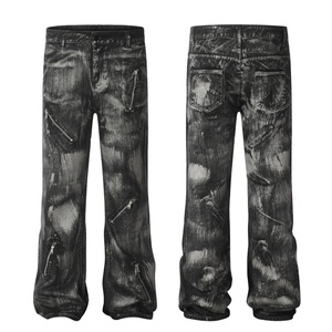 2025 American Retro Design Sense Wax Dyed Dirty Washed <b>Jeans</b> <b>for</b> <b>Men</b>, Loose Fit Micro <b>Flared</b> Niche High Street Pants - Product Image 5