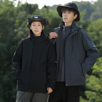Veste coupe-vent unisexe à col haut, vêtement de sport à capuche en tissu épais et chaud pour l'hiver, logo personnalisé, ensemble de 3 pièces avec logo