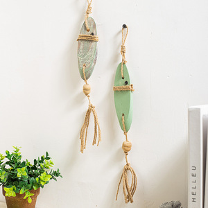 Mediterranean Style Oval Wood <b>Wall</b> Hanging <b>Decor</b> Green And Gray With Rope Tassel Home <b>Decor</b> - Product Image 2