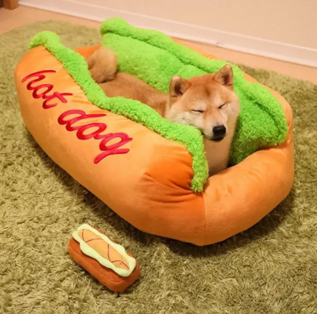Tempat Tidur Anjing Hot Dog, Tikar Kandang Anjing Hangat Serat Lembut Tempat Tidur Anjing Peliharaan
