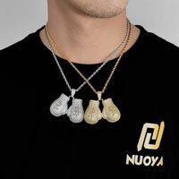 Pendentif Gants de Boxe Hip-hop en Laiton Creux avec Symbole du Dollar Américain, Incrusté de Zircons en Cuivre, Accessoire de Collier Tendance pour Fête
