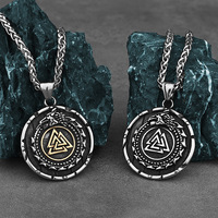 Colgante Vikingo Dragon Odin Triangulo Runa Acero Titanio Collar Hombre Vintage Retro Moda Joyeria Mayoreo Personalizado