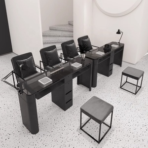 Ensemble de table de réparation d'art des ongles en métal de luxe simple, collecteur de poussière, noir or, design moderne durable, dessus en verre trempé marbré, <span class=keywords><strong>salon</strong></span> - Product Image 3
