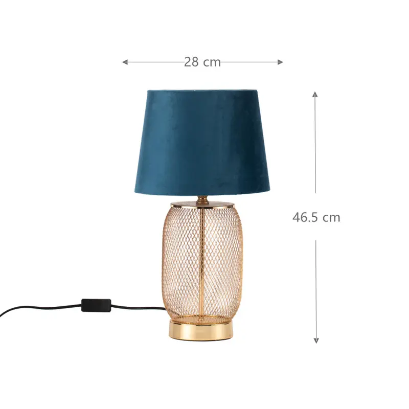 Luxury Hotel Decoration Desktop Bedside Lamp Elegant High-end Blue Lampshade Gold Metal Table Lamps