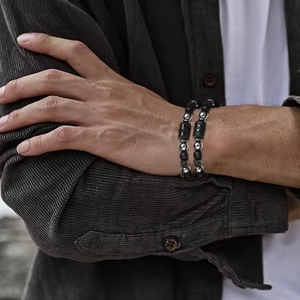 Bracciale con Pietre dei 12 Segni Zodiacali Europei e Americani, Bracciale con Perline di Ossidiana e <span class=keywords><strong>Pietra</strong></span> Vulcanica Quadrata, Vendita all'Ingrosso - Product Image 3