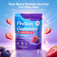 Gummies protéinés pour adultes 20g par portion, saveur fruits rouges mélangés, sans gluten, végétaliens, sans OGM, 60 unités, supplément énergétique OEM