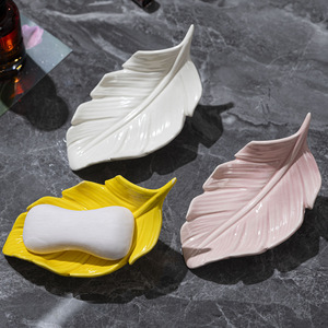 Ruijie Leaf-Shaped Ceramic Soap Dish Drainable For Bathroom Home Use Deck Mount Pink White Yellow - Product Image 3