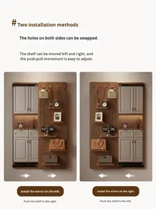 Specchio a figura intera con pannello forato, chiusura scorrevole invisibile integrata, per ingresso e corridoio, design nordico - Product Image 3