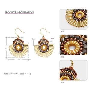 Boucles d'oreilles pendantes tissées à la main en acier plaqué or 18 carats avec perles de riz Miyuki, style ethnique bohème classique - Product Image 5