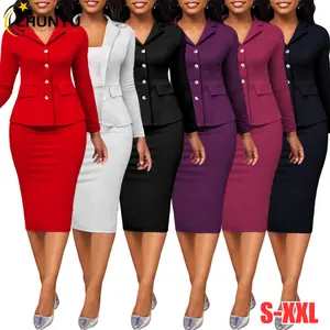 Women's 2 Piece Skirt Suit Set Bodycon Dresses Work Business Lapel Collar Blazer Jacket Hip Package Pencil Skirt