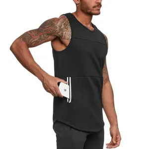 Camiseta sin mangas suelta de tejido sólido para hombre, camiseta suave de secado rápido con cuello redondo para entrenamiento y gimnasio