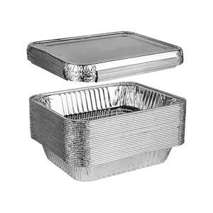 Recipiente de alumínio descartável retangular para fast food, folha de alumínio prateada personalizada com novo design