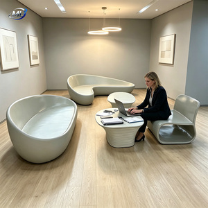 Conjunto de Sofás Modernos de FRP para Sala de Estar, Asientos Modulares Curvos, Mesa de Centro Acanalada, Muebles para Recepción de Villa - Product Image 1