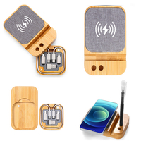 Organizador de Escritorio Multifuncional 6 en 1 de Bambú, Juego de Cables de 60W, Organizador de Cables, Cable de Datos USB, Cargador Inalámbrico