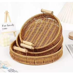 Cesta Redonda de Mimbre Sintético con Acabado Lacado, Tejida a Mano, para Servir Pan, Frutas, Pasteles y Comida en la Mesa de la Cocina - Product Image 2