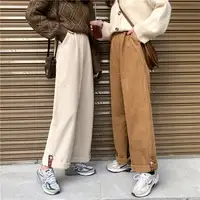 Pantaloni larghi spessi in velluto a coste marrone coreano da donna pantaloni larghi invernali a vita alta Oversize femminili pantaloni Beige