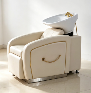 Fauteuil de lavage moderne DAOMENG pour salon de coiffure, en cuir PU, avec bac en céramique et structure en acier inoxydable haute densité - Product Image 1