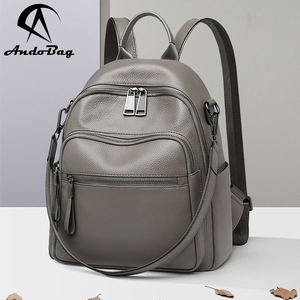 Mochilas AndoBag de cuero vacuno genuino para mujer, mochila de moda para dama, mochila de viaje de gran capacidad con doble cremallera, bolso de hombro 8506 - Product Image 1
