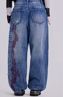 Jean décontracté à jambe large, coupe bootcut, brodé, style rétro floral vintage européen et américain, taille mi-haute, coupe droite et ample, style Y2K, pour le streetwear