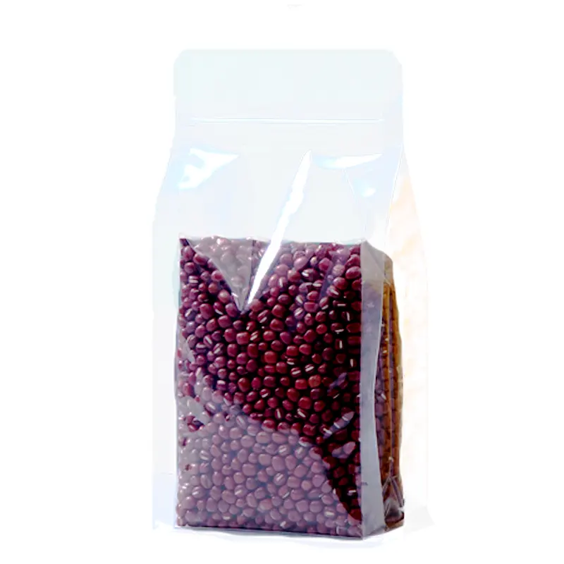 卸売カスタム印刷プラスチック食品包装袋ジッパー付き8面シールワイドサイド自立型透明バッグ