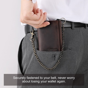 Genuine <b>Leather</b> Wallet with RFID Feature Luxury Retro Double <b>Key</b> Pocket Card Holder Anti-Theft Short Trifold <b>Chain</b> Purse - Product Image 5