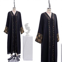 Ensemble Abaya de Luxe Ouverte Habib Dubai, Orné de Perles Dorées Françaises, Vêtements Islamiques Modestes Personnalisés pour Femmes Musulmanes, Vente en Gros