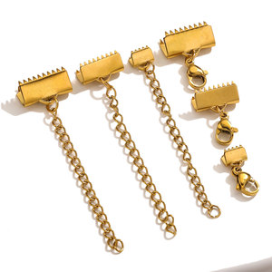 Ribbon Cord End Clasp | 18K PVD Stainless Steel Clamp with <b>Chain</b> <b>Extender</b> for DIY Bracelet Necklace Making Accessories - Product Image 3